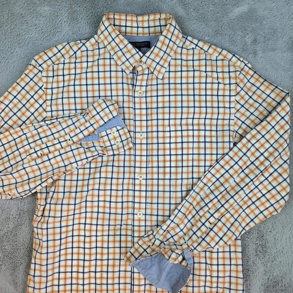 Banana Republic Button Down Mens Sz S Soft Wash Grid Check Plaid Orange Blue Wht